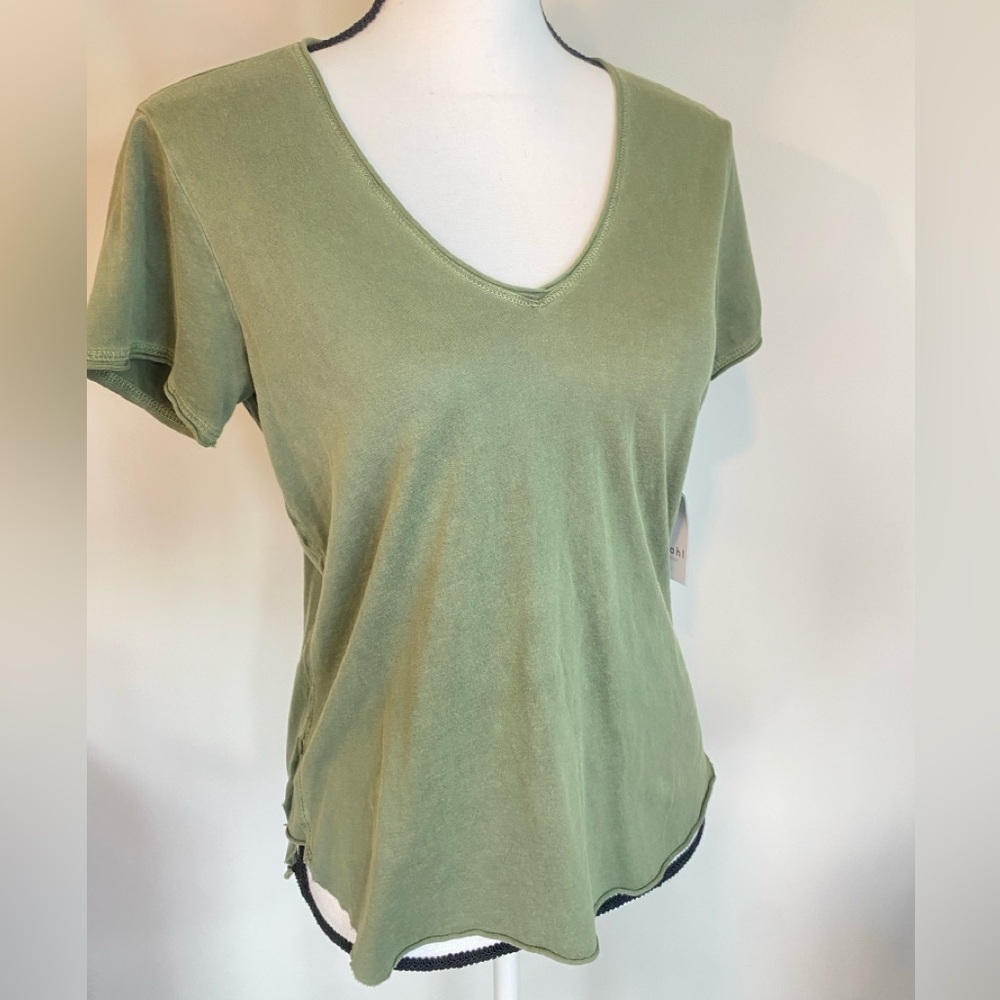 Bella Dahl NWT Women's Evergreen V-Neck Raw Edge Top size XS 100% Cotton